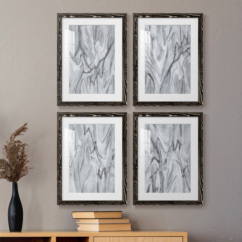 Marbré blanc I - ensemble de 4 reproductions de cadres photo, Noir, H 31,5 po x l 47 po x P 1,5 po
