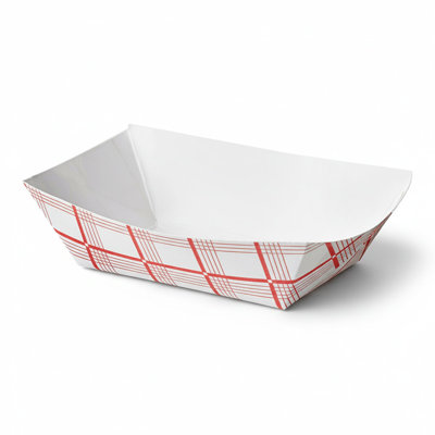 2 lb Red Plaid Paper Food Trays - 1000 Food Trays
