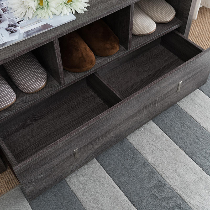 Shoe Entry Bench with Three Shelves, One Drawer with Divided Compartment, Gray
