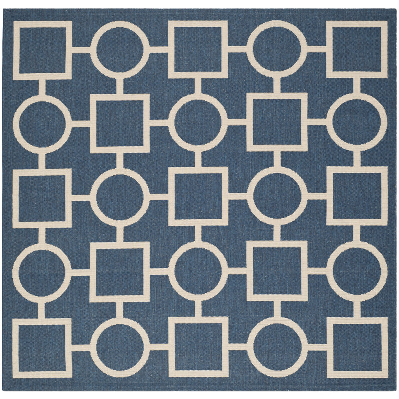 Arneshia Cotton Blue/Beige Area Rug, Square 6'7"