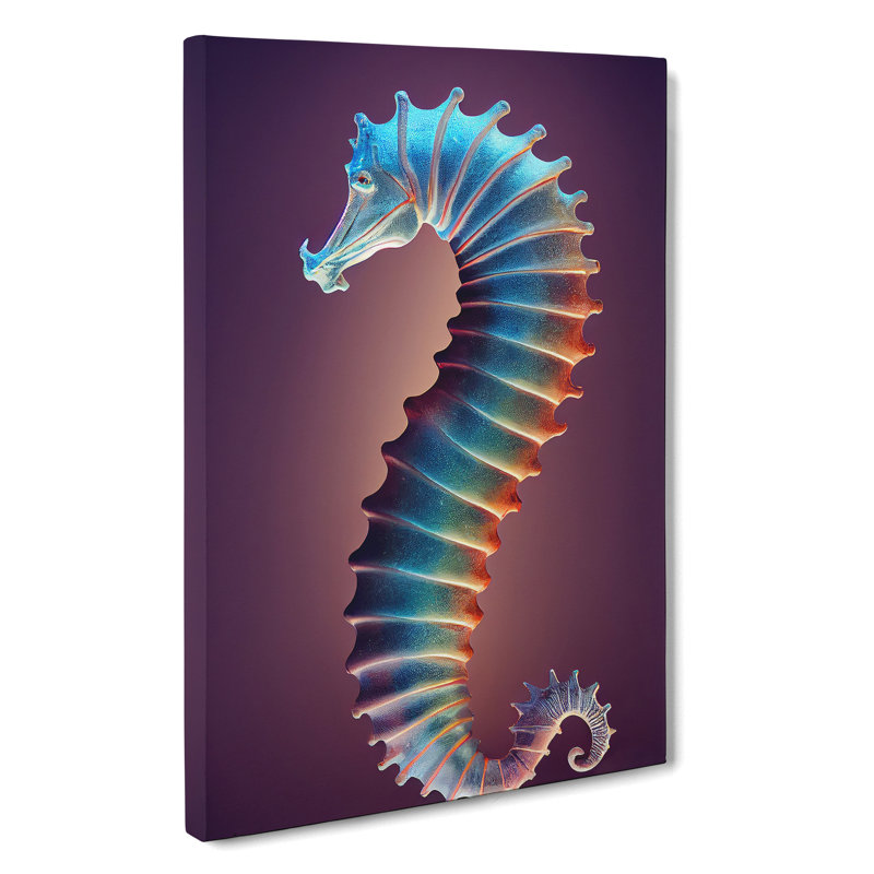 Neon Seahorse - Wrapped Canvas Print, 50cm H x 35cm W x 3cm D