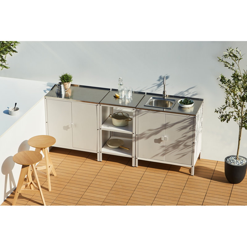 3 Piece Outdoor Kitchen Set with Sink VILAMA Metal White