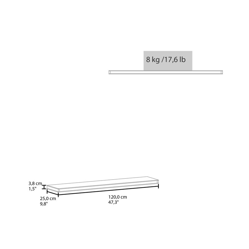 Grey  Floating Shelf, Grey, 1.50'' H x 47.30'' W x 9.80'' D