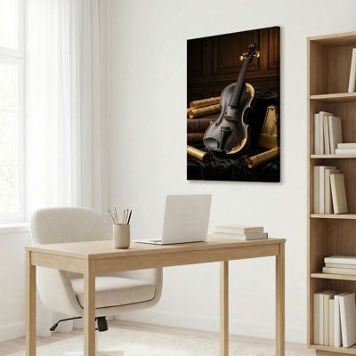 Ensemble d'une toile murale représentant une musique de violon
