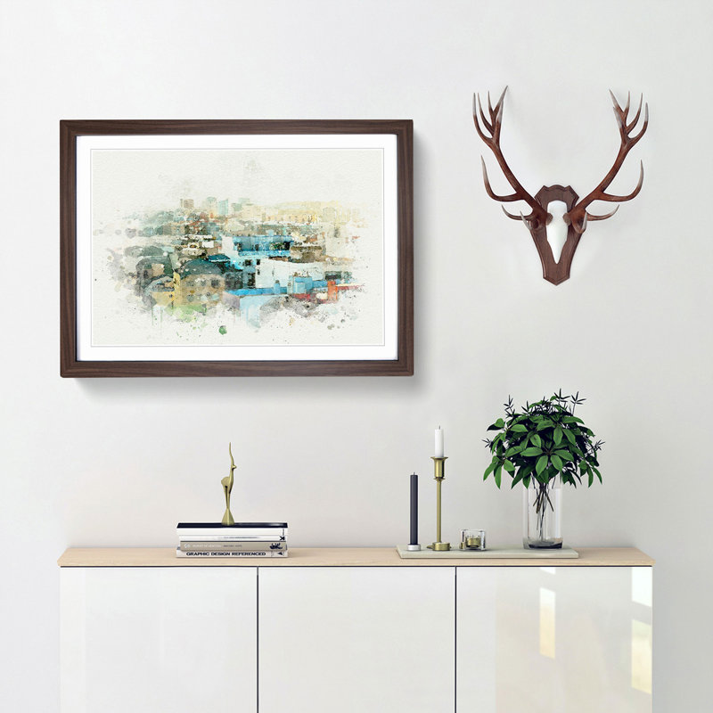 Rooftop View of Gran Canaria in Abstract - Picture Frame Graphic Art Print, 50cm H x 76cm W x 2cm D, Walnut