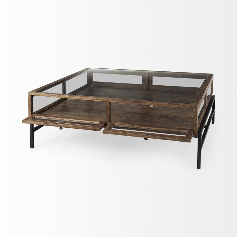 Warner Coffee Table with Storage, 15" x 43.5" x 42", Medium Brown, Black