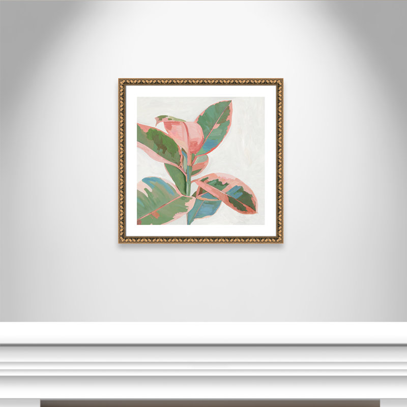 Ficus rose I - reproduction d'art, Papier avec cadre à perles dorées, H 28,75 po x l 28,75 po x P 1,13 po