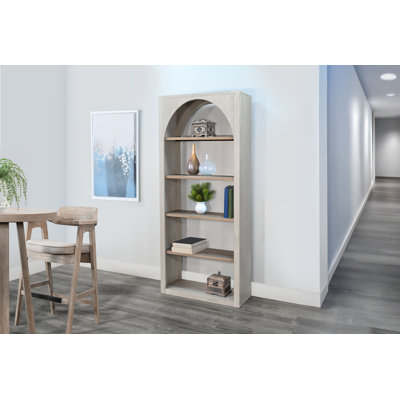 Tall Arched Wood Bookshelf with Open Shelving
