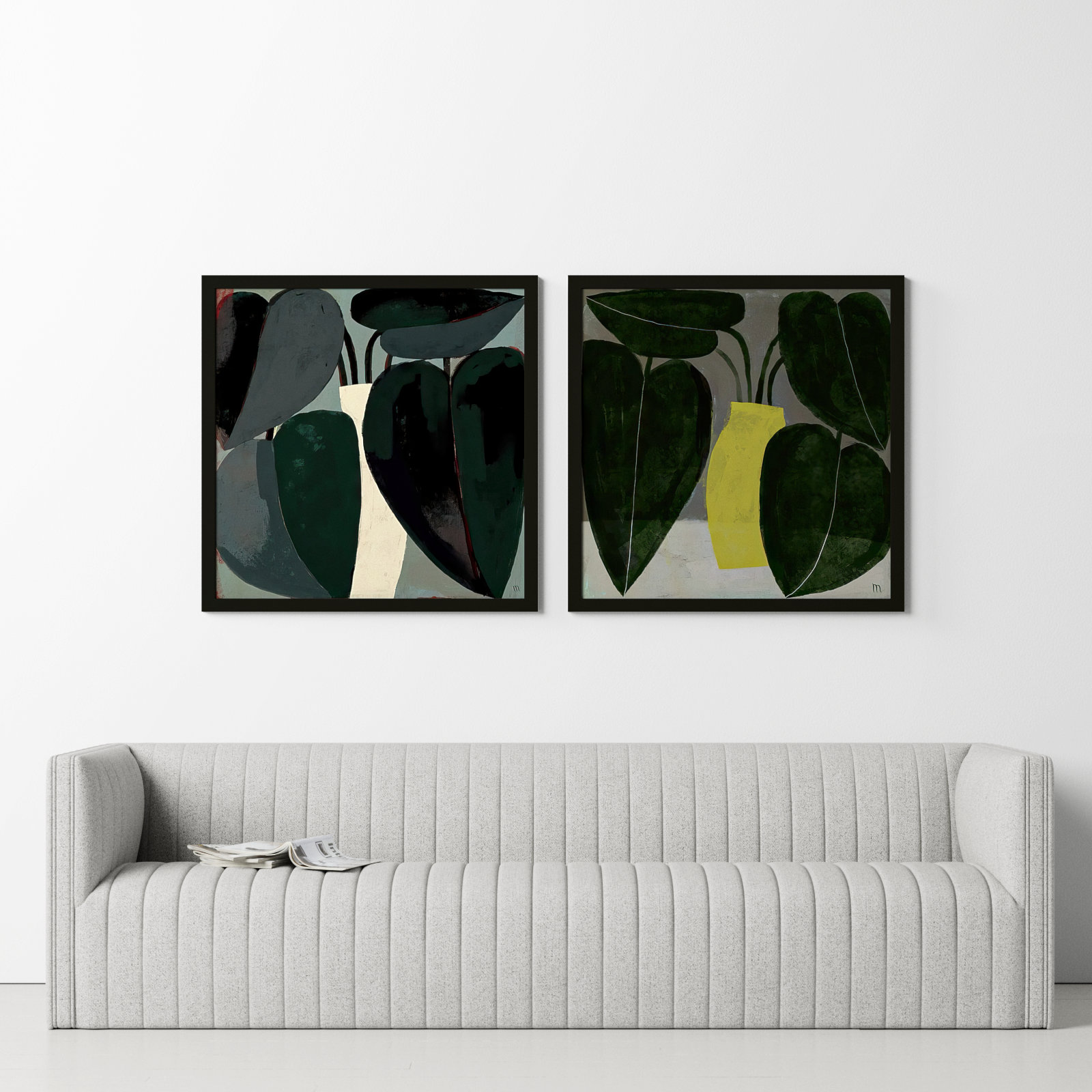 Plant "Plant" 2-Piece Painting Set, 36" H x 36" W, Black