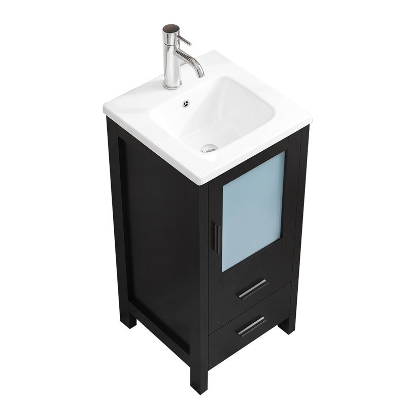 16'' Single Bathroom Vanity with Ceramic Top, Black