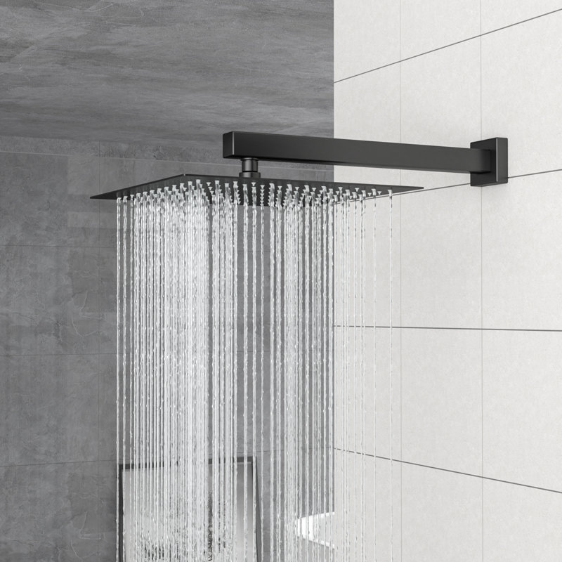 Pomme de douche double - Système de douche mural carré de 10 pouces avec valve brute, Noir mat