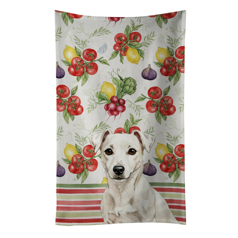 White Jack Russell Terrier Vegetables Kitchen Towel, White Jack Russell Terrier