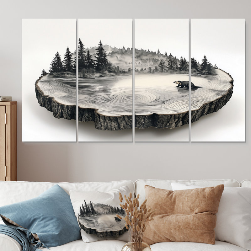 «Beaver In Pine», diapositive en bois monochrome I - ensemble d'art mural Beaver, 4, H 28 po x l 48 po