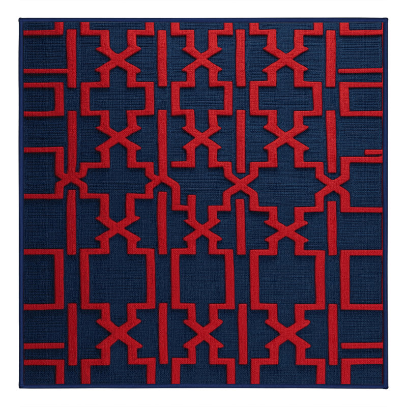 Tapis bleu en treillis lavable à la machine, Carré 5 pi