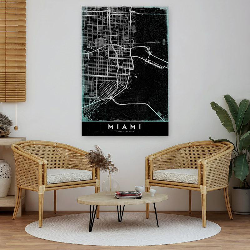 Miami City Outlines Contemporary Architecture City Wall Art Print 1 Piece Wrapped Canvas Wall Art, 152.4cm H x 101.6cm W