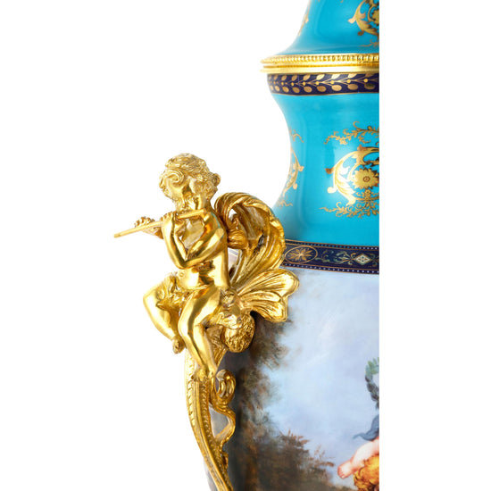 Elegant and Decorative 28 Inch Louis XV Jar with Porcelain & Bronze Cherub Handles for Home Decor