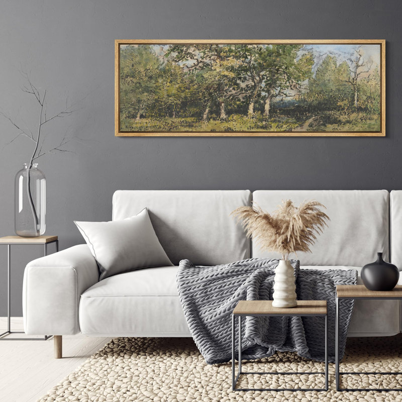 Aquarelle, paysage rustique, pin, campagne, coteau, nature, H 20 po x l 60 po, Naturel