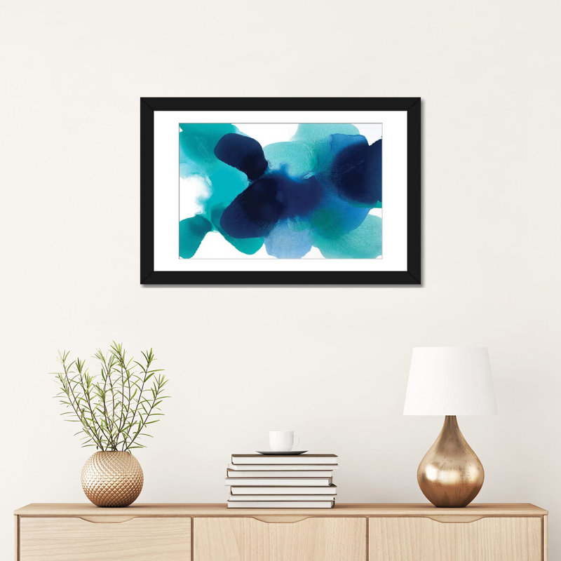 « free form blues », impression sur toile, H 16 po x l 24 po x P 1 po, Papier d'art encadré noir, Blanc