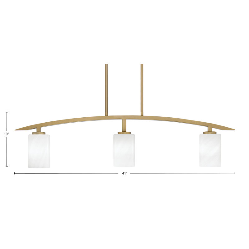 Luminaire pour îlot de cuisine 3 lumières kurve au fini laiton nouvel âge avec verre de marbre blanc de 4 po