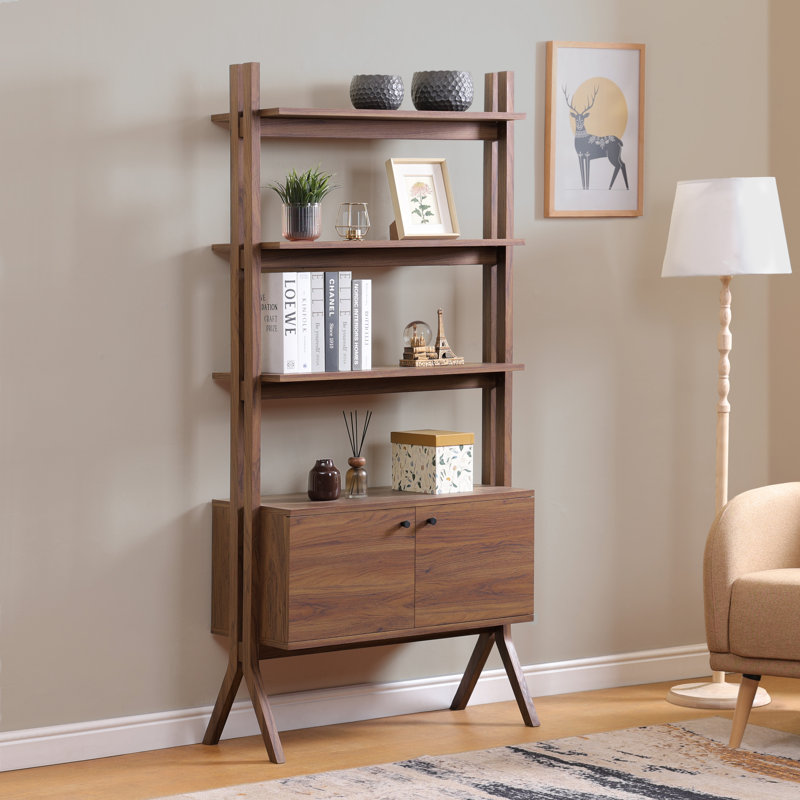 71"H x 33"W 3-Tier Crookston Bookshelf, 2 Doors
