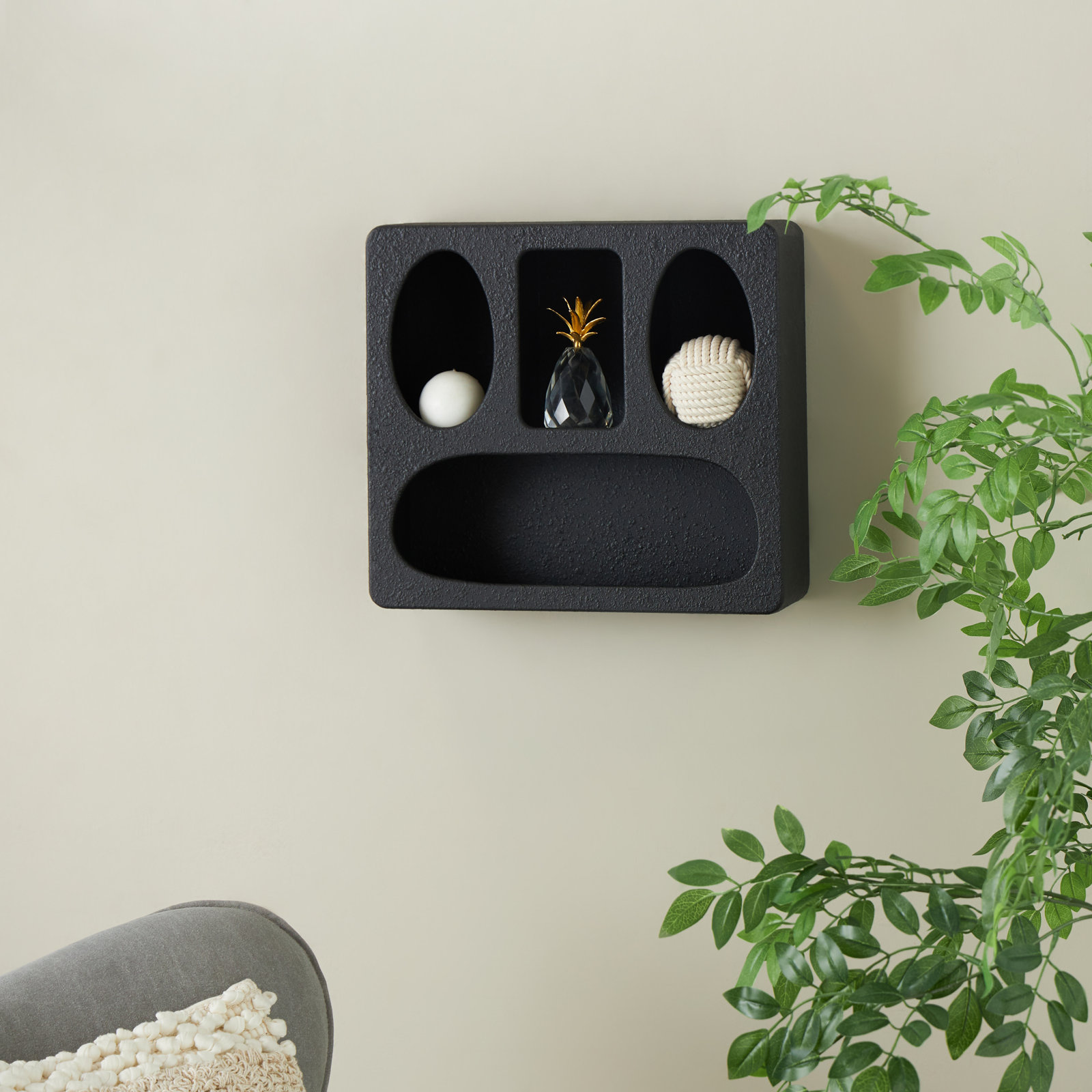 16" 4-Shelf Geometric Floating Shelf, Black