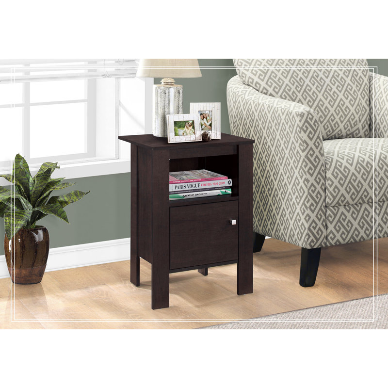 Table d'appoint, côté, bout, table de chevet, lampe, rangement, salon, chambre à coucher, stratifié, transitionnel, Espresso