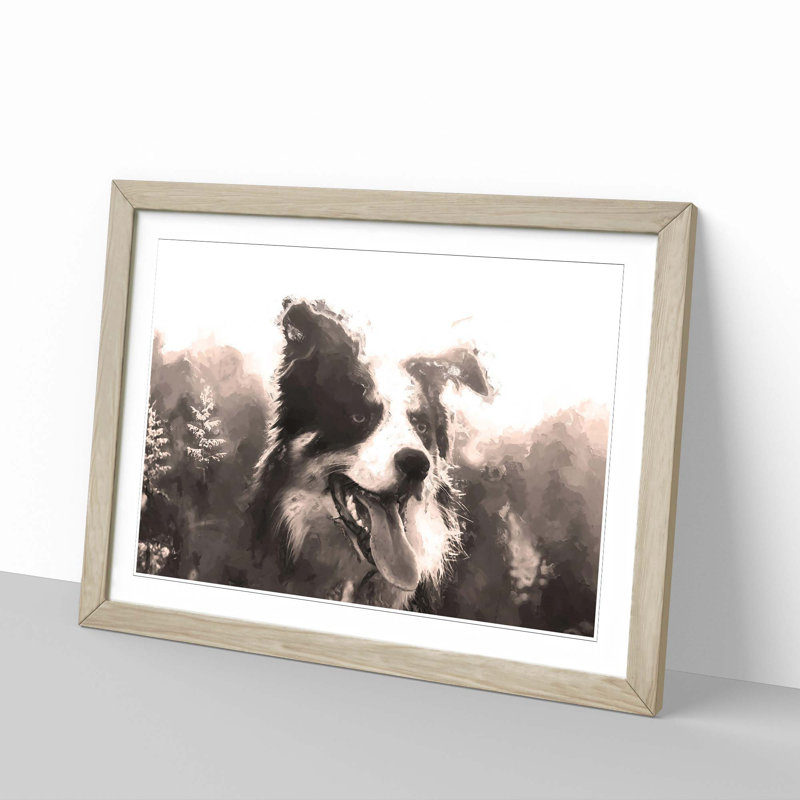 Border Collie Dog in a Meadow in Abstract - Framed Print, 36cm H x 48cm W x 2cm D, Oak Framed