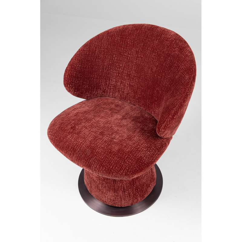 Sculptural Swivel Accent Chair In Luxe Crimson Chenille