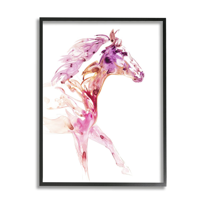 Abstrait cheval rose au galop par Julie Chapman - cadre flottant, impression sur bois, H 30 po x l 24 po x P 1,5 po