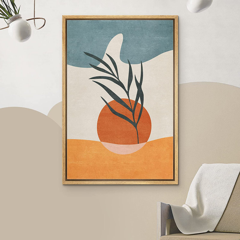 «Mid Mid Century Shape Art» Mid-Century Sunlight Palm Leaf Abstract Geometric Illustration - Floater Frame, impression sur toile