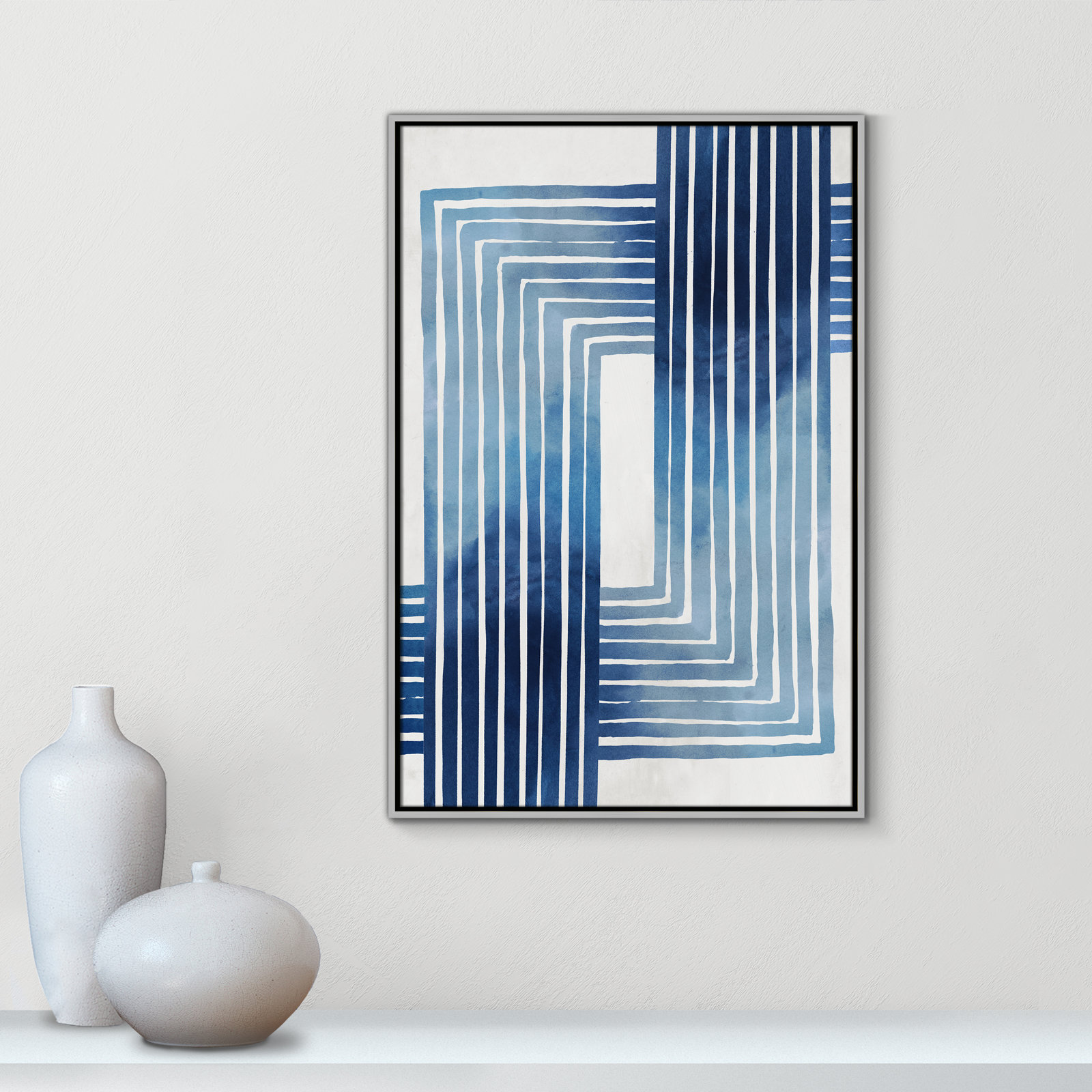 Lanny "In Unison" Painting by Eva Watts, Silver Framed Canvas, 37.5" H x 25.5" W x 2" D