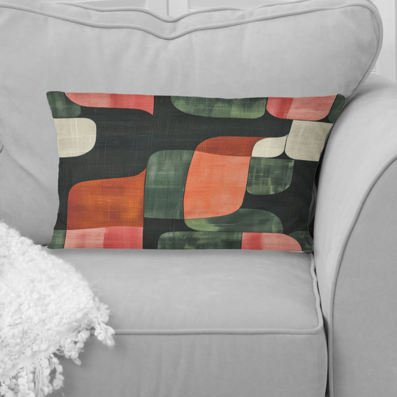 Coussin lombaire rose et vert Mid-Century