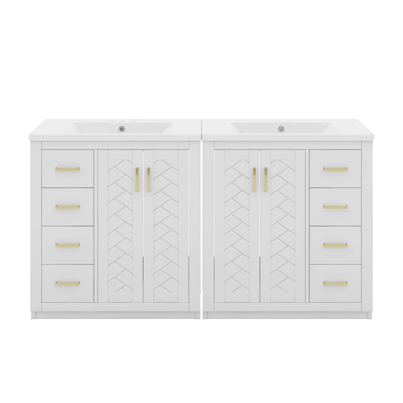 Ensemble de meuble-lavabo simple 60 po avec lavabo en céramique 60 po et 3 tiroirs, Blanc