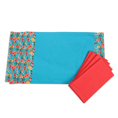 Napperon et serviette à motif floral fait à la main