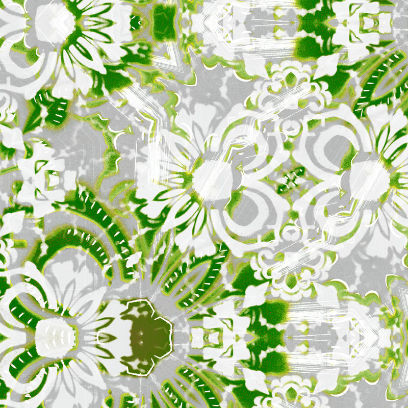 Carmen | Double rouleau de papier peint abstrait floral, Vert / Blanc / Gris