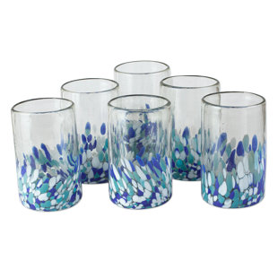 Handblown Recycled Glass Tumbler Drinkware (Set of 6) Blue - Cobalt Angles