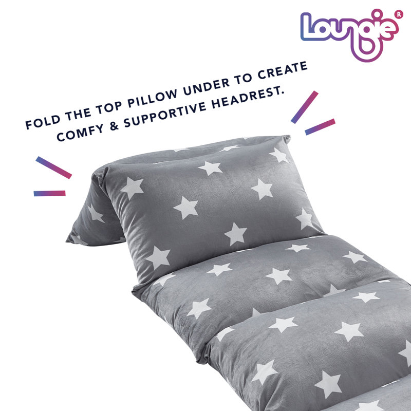 Housse de coussin pour lit Loungie 88 po x 26 po pour chambre à coucher, Microfibre / microsuède étoiles grises