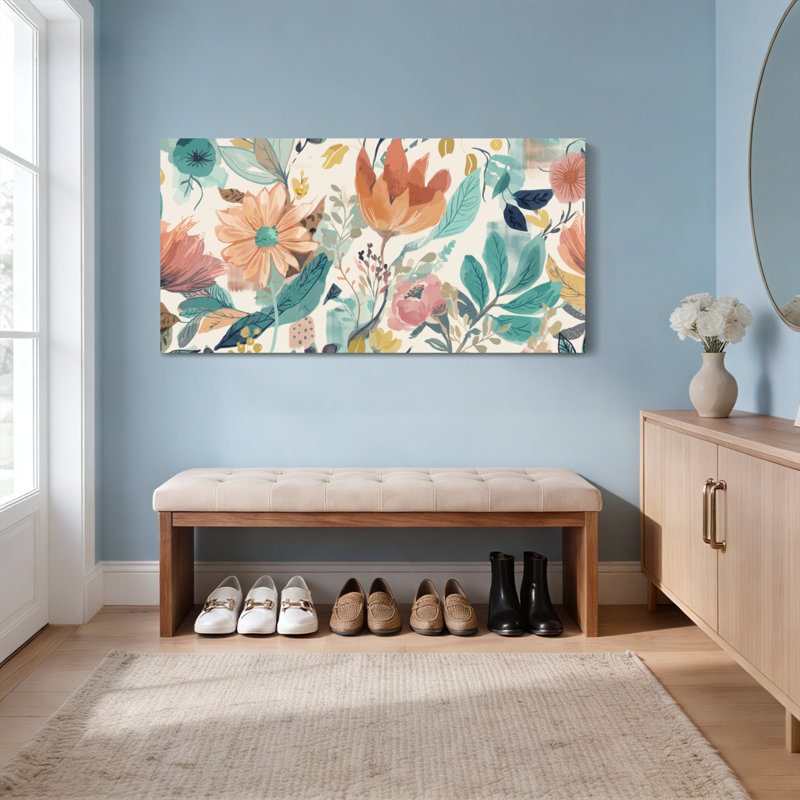 Motif floral, reproduction d'art sur toile tendue sur toile, ensemble de 1, H 12 po x l 36 po