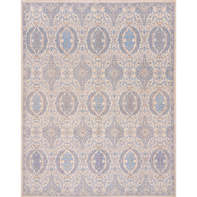 Tapis bleu clair / beige de haute qualité noué à la main Ziegler 3000