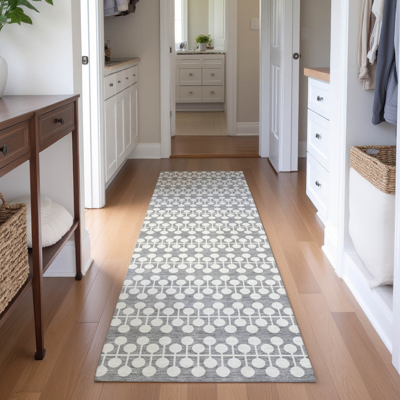 Premium Machine Washable Mayfield AMF2247 Geometric Rug, Gray, 2'3" x 7'6" Runner