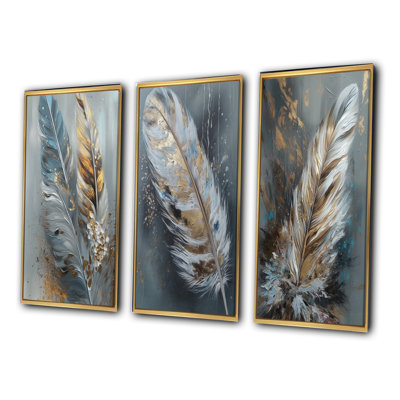 3 pièces sur toile - plumes d'or Wanderlust