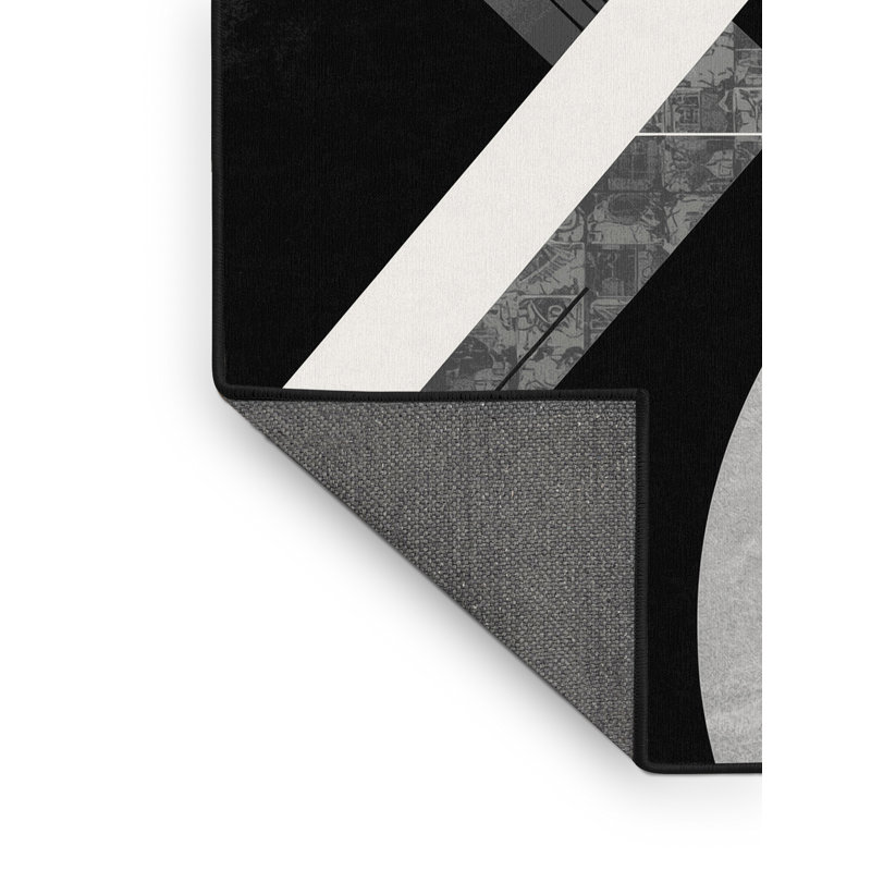 Soft Plush Ebbert Modern & Contemporary Geometric Area Rug in Black – Black Binding, 4' Square