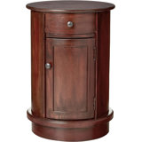 Shalondra Traditional Round Side Storage End Table, Vintage Cherry