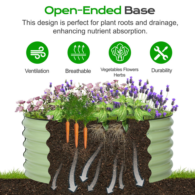 Aoodor 17" Metal Raised Garden Bed, Green, 17" H x 42" W x 42" D
