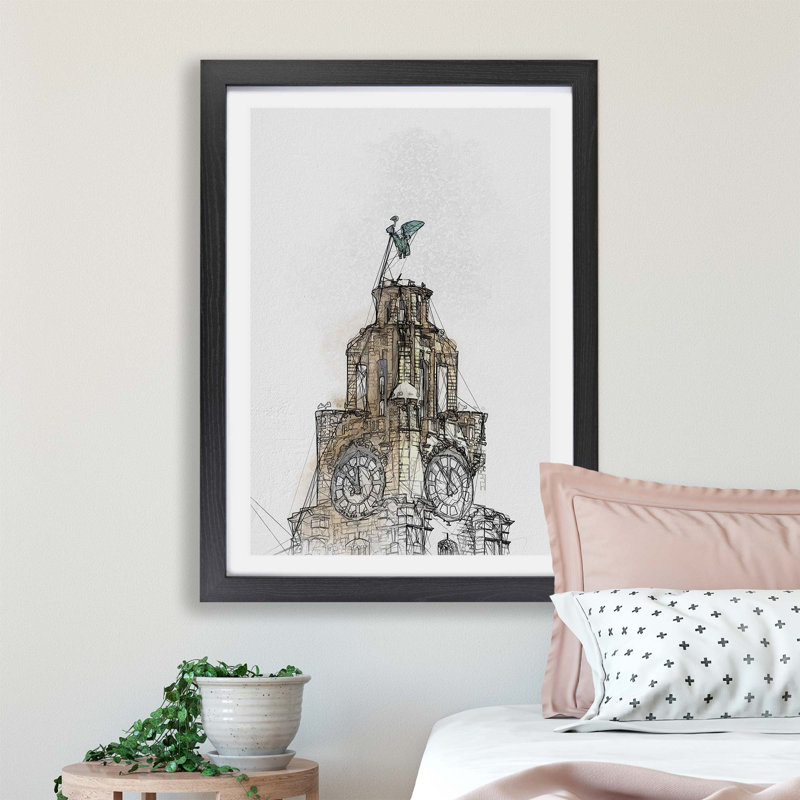 The Liver Building Liverpool - Framed Print, 62cm H x 87cm W x 2cm D, Black