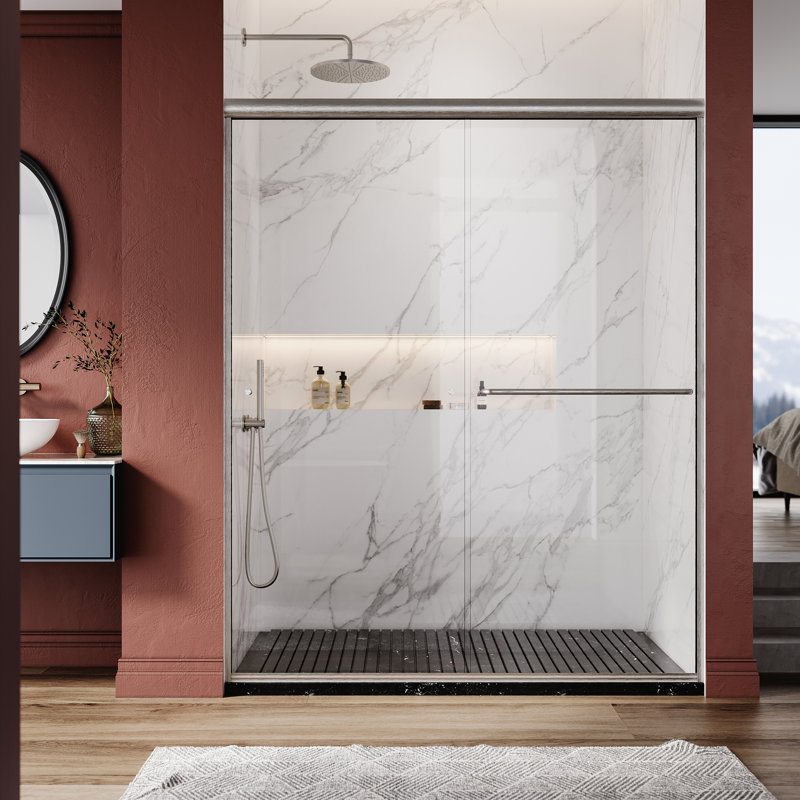 56-60" W x 72" H Semi-Frameless Double Sliding Shower Door, Nickel