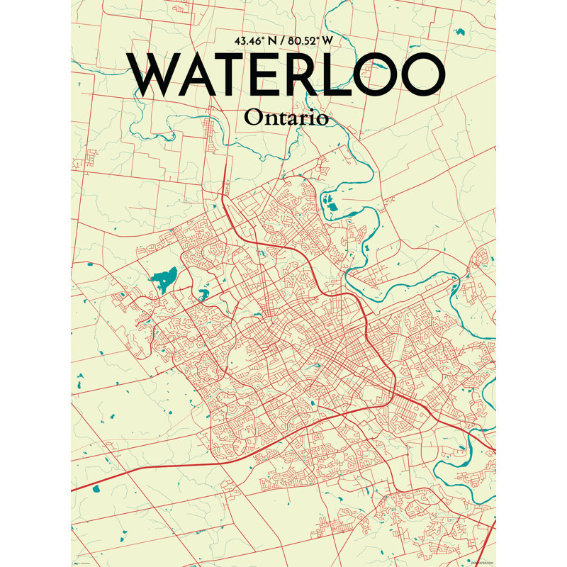 « waterloo city map », reproduction d’impression sur affiche en couleur, H 36 po x l 24 po