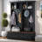 Farmhouse 4-In-1 Hall Tree With Wood Grain Bench, Mudroom Versatile Coat Rack With 2 Large Drawer, Entrance Organizer For Hallway, Living Room, Black, 55.9"W (OLD SKU: N721P313099B)-852218698