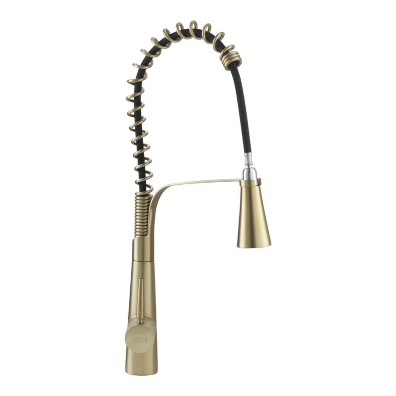 Belfry Kitchen Dunfee Pull Out Kitchen Faucet, Matte Black/Antique Brass