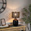 Lampe de table ronde en fer avec abat-jour floral découpé au laser - 19 po - noir